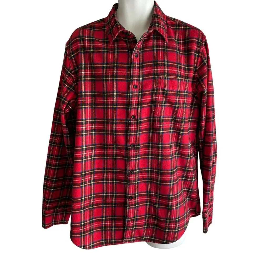 J.Crew Factory Shirt Mens Large Red Plaid Flannel Long Sleeve Classic Fit